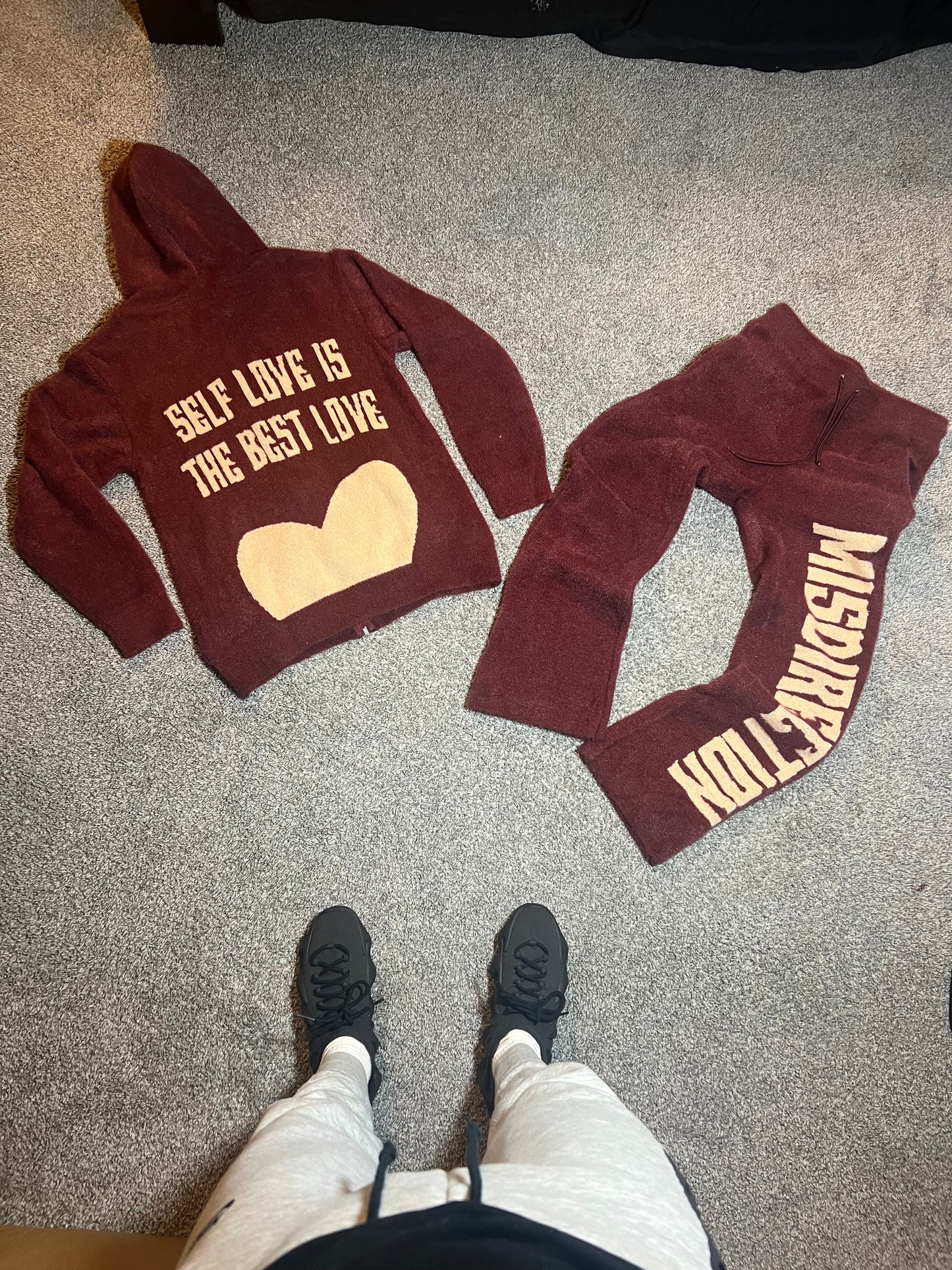 "Self Love Is The Best Love" Flare Set - Burgundy